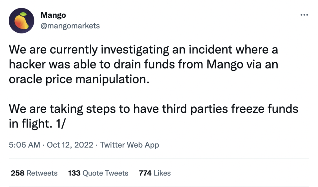 Mango, DeFi platform hacked