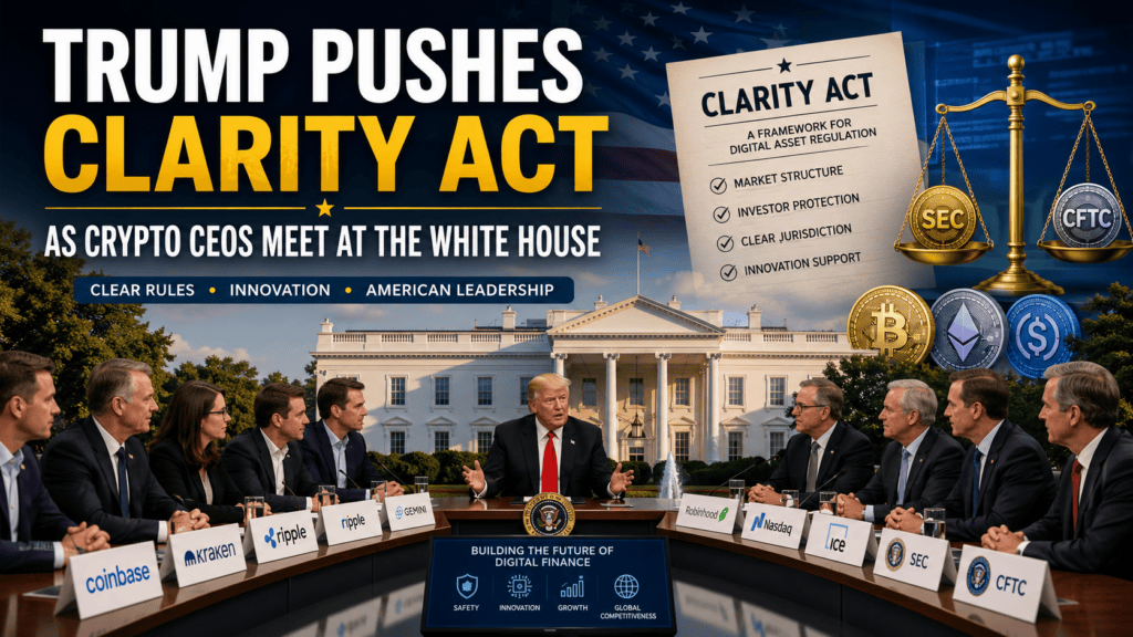 Trump Pushes CLARITY Act as Crypto CEOs Meet at the White House